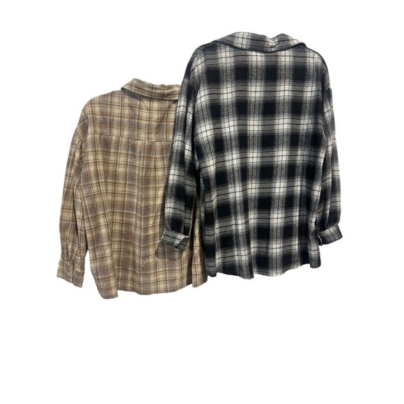 Dazy Women's Plaid Button-Down Shirts Set Black & Brown Size M - Picture 5 of 7